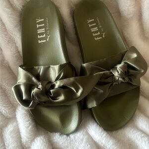 Fenty Beauty Satin Knot Slide Sandals in Olive